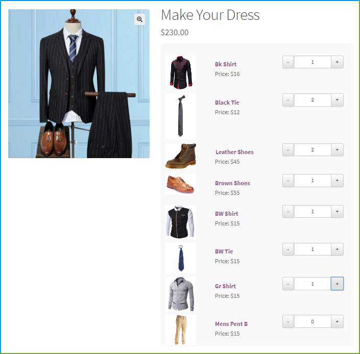 Listenansicht - WooCommerce Mix and Match